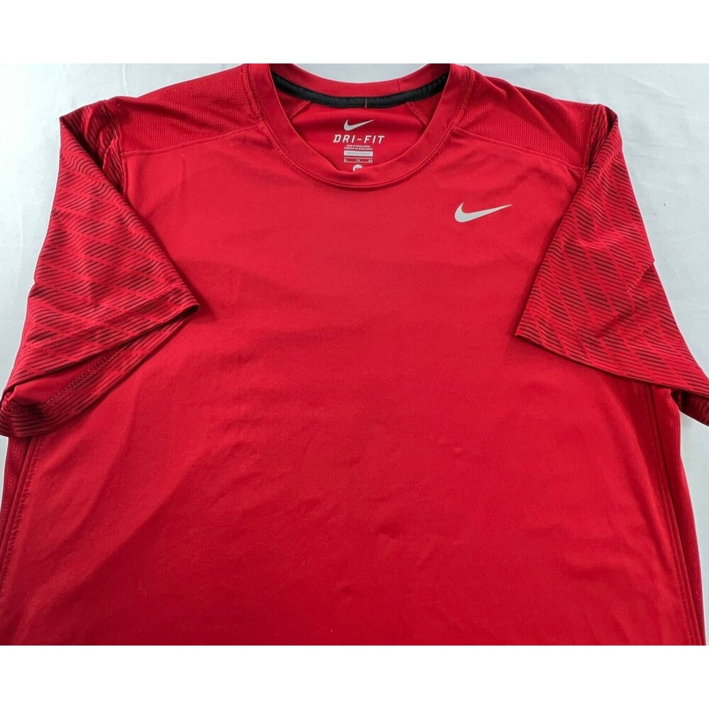 Nike Mens Dri-Fit Red Black Pullover Round Neck Short Sleeve Shirt Sz XL